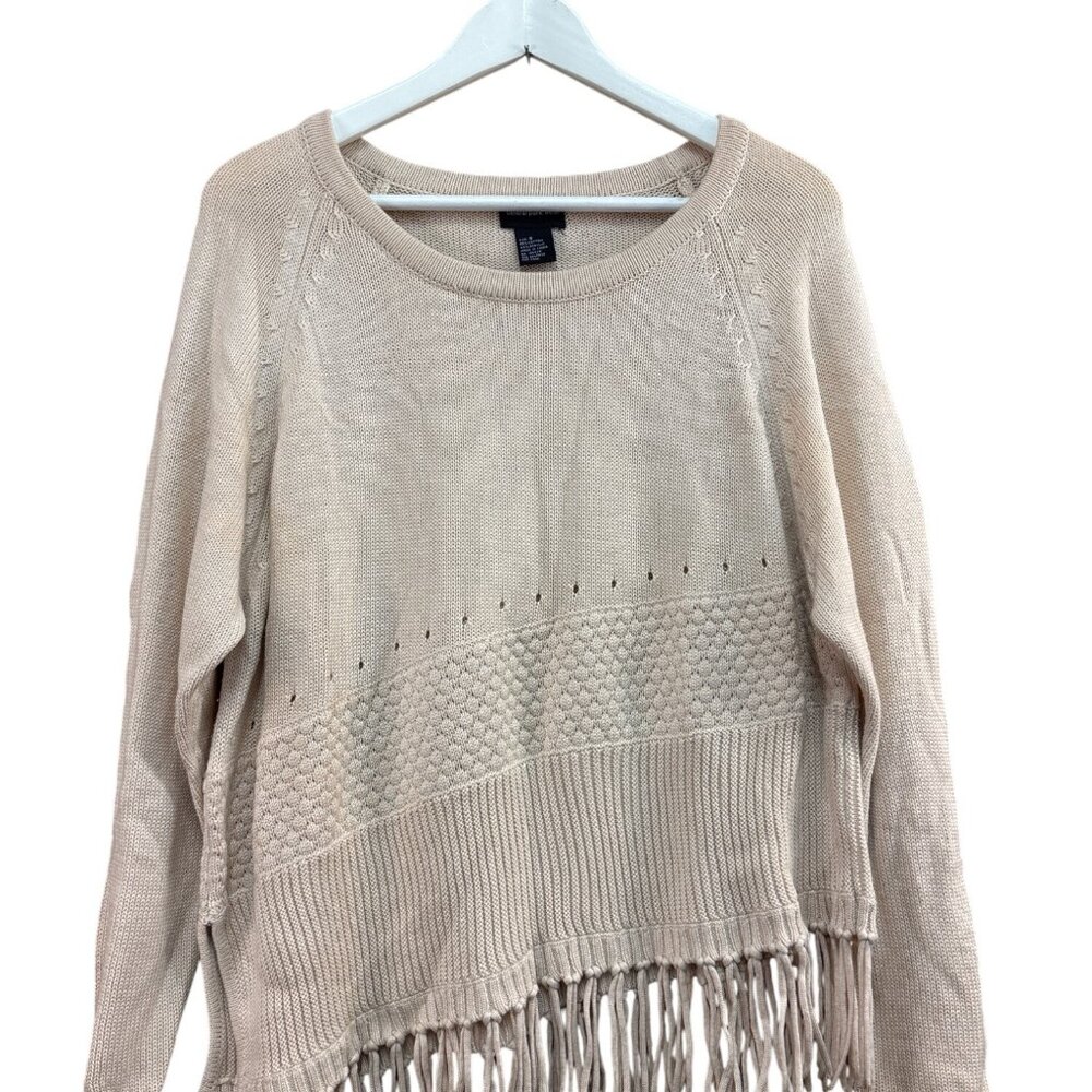 Beige Fringe Hem Knit Sweater By Central Park West - S